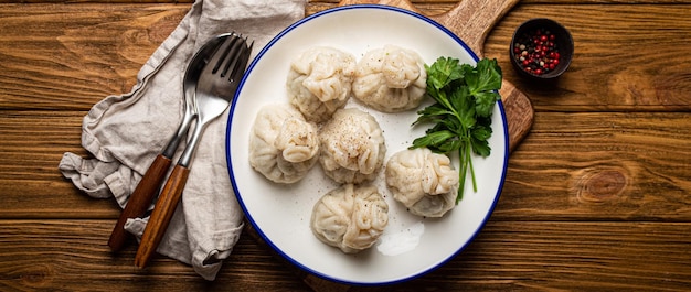 Khinkali traditional dish of georgian caucasian cuisine dumplings filled with ground meat