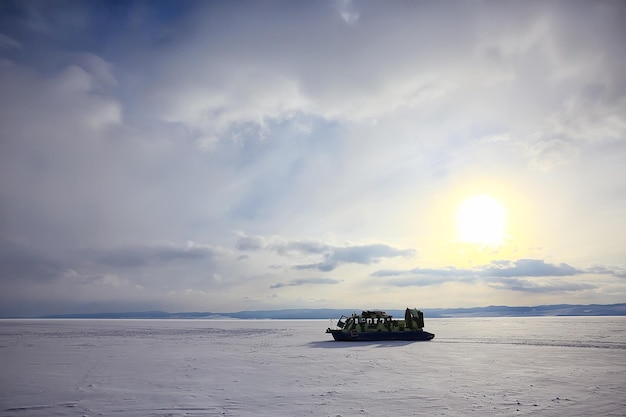 Khivus on ice hovercraft, airboat, winter transport extreme