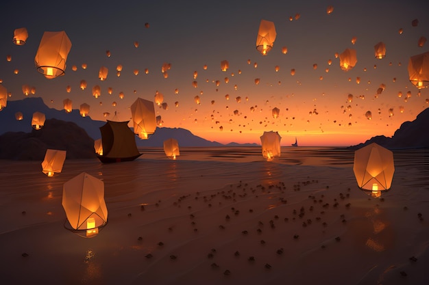 Khom Loy and Khom Fai Sky Lanterns Lantern Lighting Ceremony