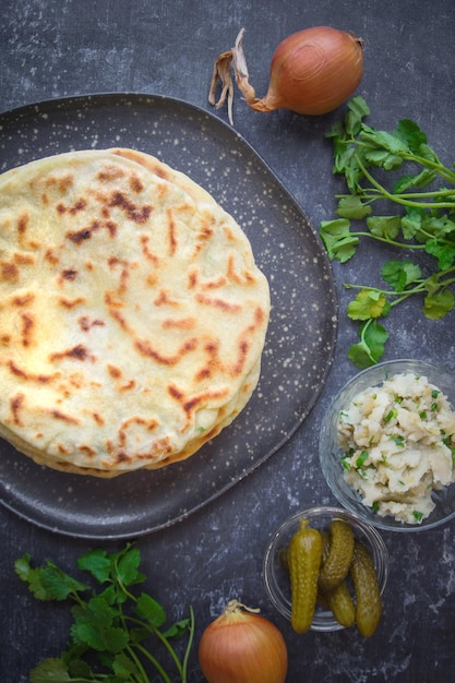 Khychin, Tortilla, Traditional Balkar food, Dark back