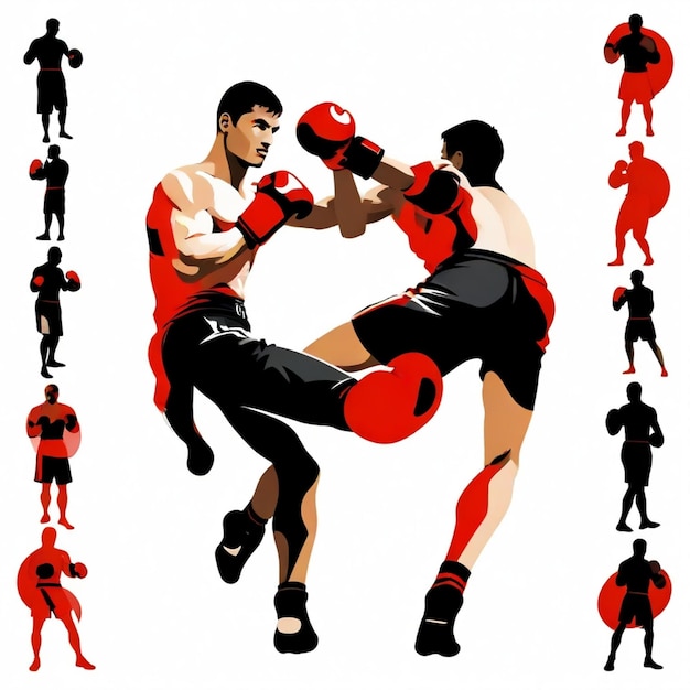 Photo kickboxing vector set white background isolated a high quality