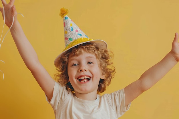 Kid celebrating with a party hat