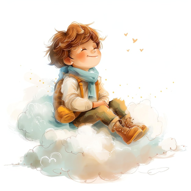 kid on cloud illustration for kids