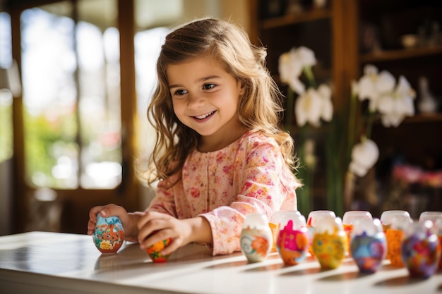 kid coloring easter eggs ai generated