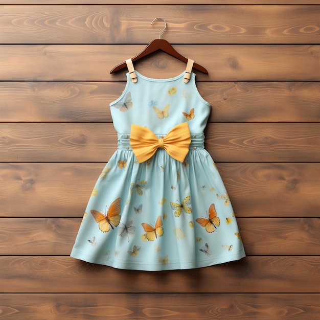 Kid dress in wooden background mockup