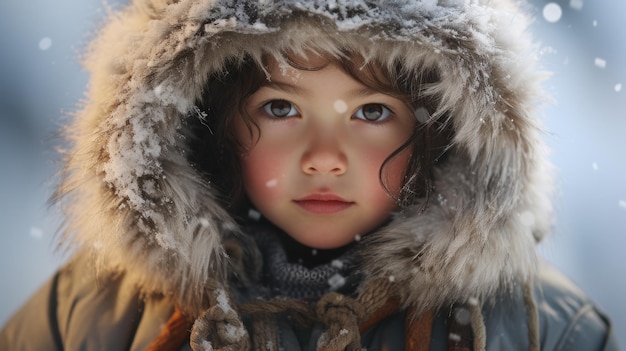 kid eskimo from Inuit tribe Iglu high detailed facial features ai generated