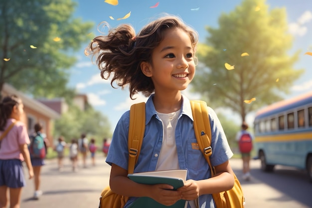 A kid exciting and happy for back to school days