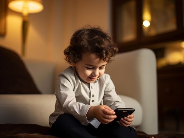 kid from Colombia using smartphone for playing games