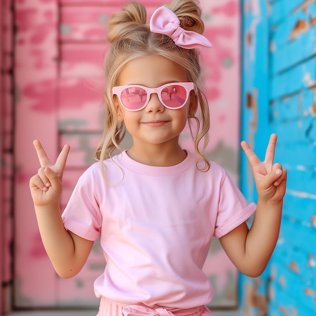 Kid Mockup Model Pink Shirt Pink Bella Canvas 3001T Kid Mockup