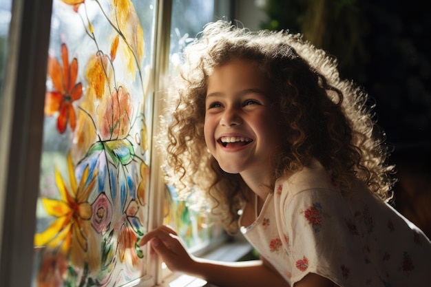 Kid painting rainbow during at home ai generated