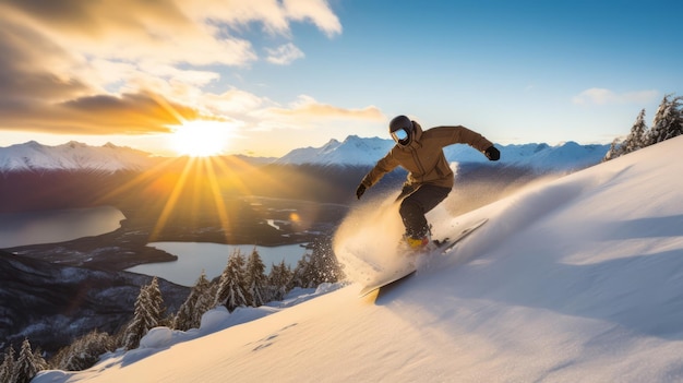 Kid snowboarding