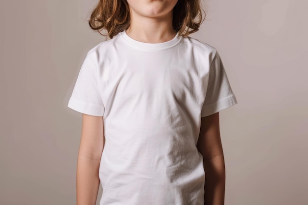 Photo kid wearing plain white tshirt for mockup fashion model kid with white tshirt and neutral background