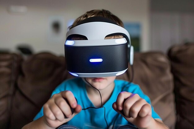 Kid wearing vr glasses for gaming