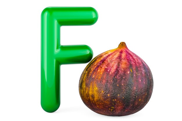 Kids ABC Letter F with fig 3D rendering