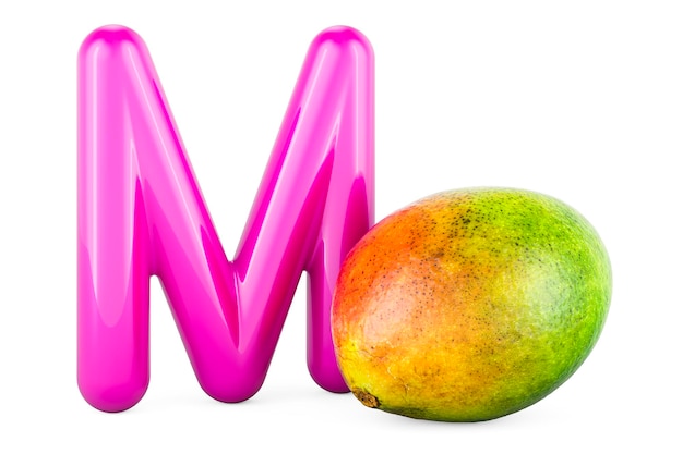 Kids ABC Letter M with mango 3D rendering