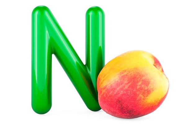 Kids ABC Letter N with nectarine 3D rendering