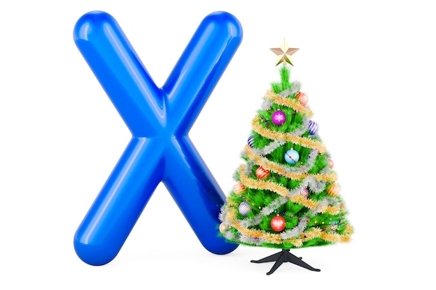 Kids ABC Letter X with Xmas tree 3D rendering