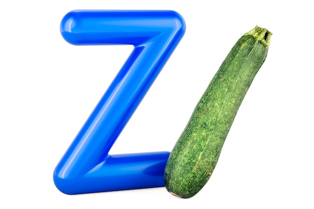 Kids ABC Letter Z with zucchini 3D rendering