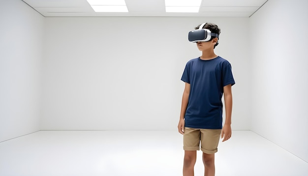 Photo kids are using high tech futuristic virtual reality headset for gaming