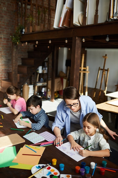 Kids in Art Studio High Angle