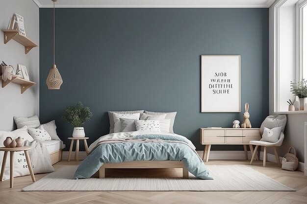 Kids bedroom mock up interior Scandinavian style