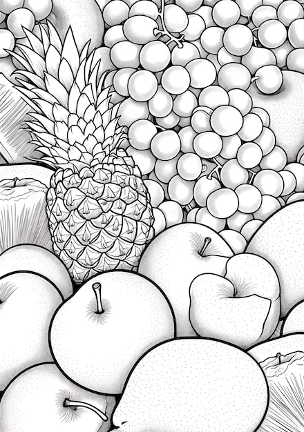 Kids book coloring pages fruits