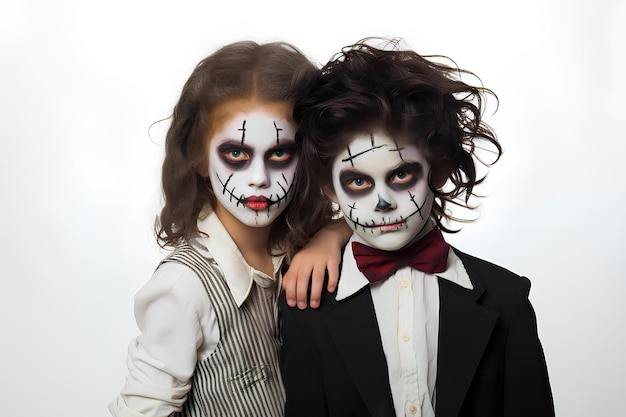 kids boy amp girl halloween makeup with white background generated by artificial intelligence