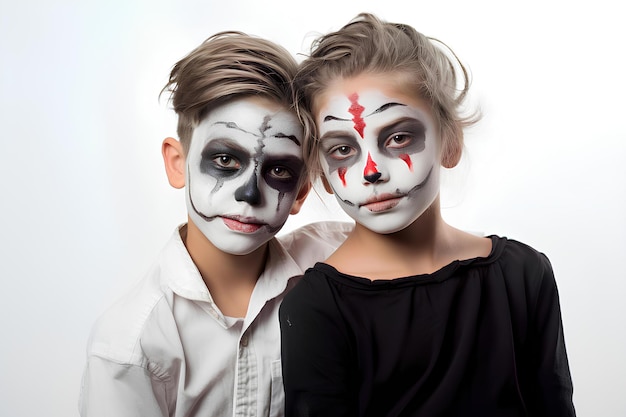 kids boy amp girl halloween makeup with white background generated by artificial intelligence