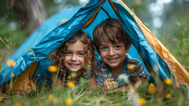 Photo kids camping on grass ar 169 style raw stylize 250 job id 6162f8aa06ff44b98db3bd1cf62bbc34