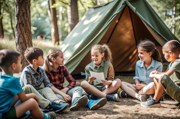 Photo kids camping lesson camp school