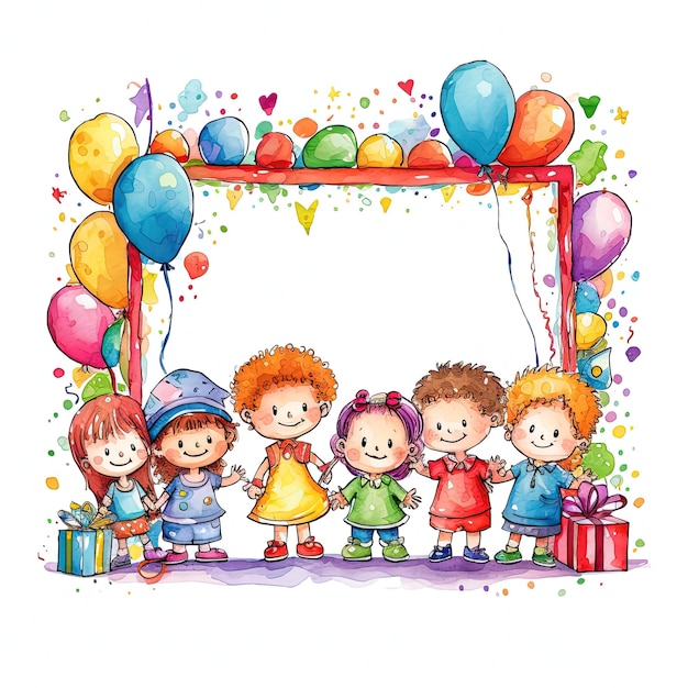 Kids cartoon birthday background Illustration AI GenerativexA