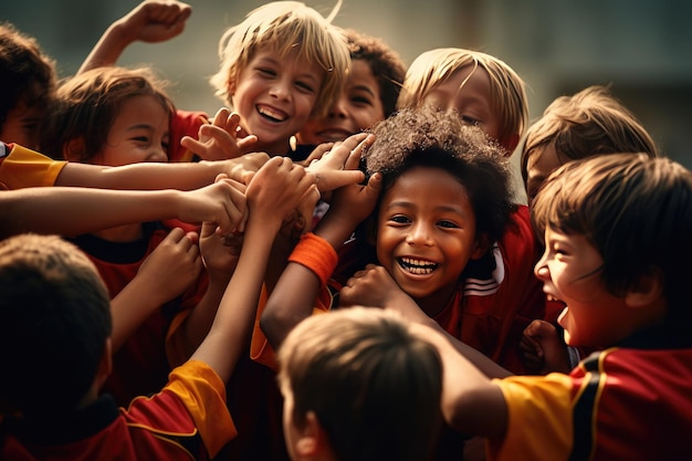 kids celebrating or shaking hands with opponents in a show of sportsmanship