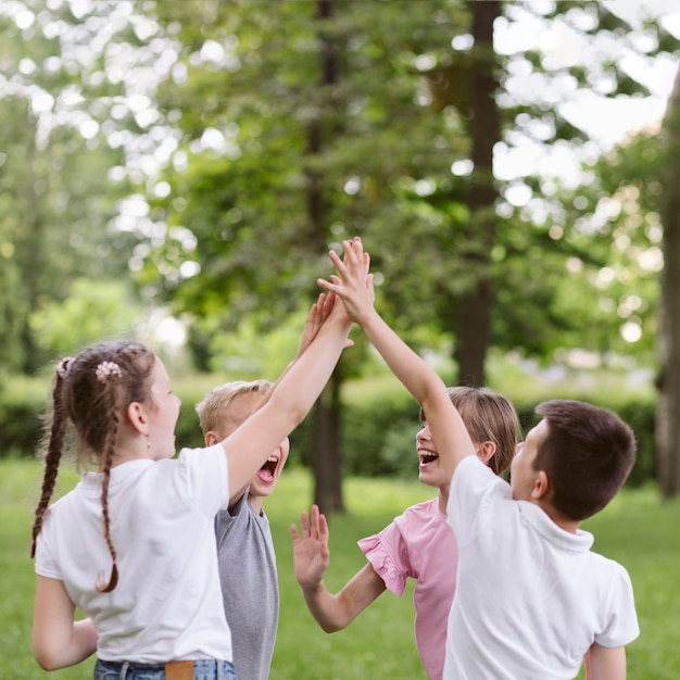 Kids cheering before a game