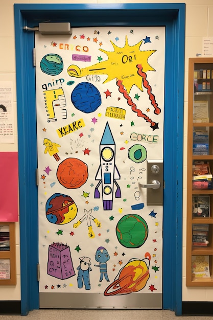 A kids classroom door decorated with welcome back message