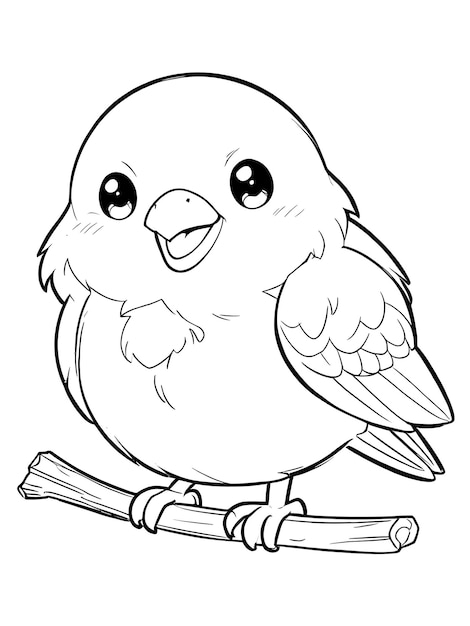 Photo kids coloring book bird hand drawn kawaii bird coloring page illustration