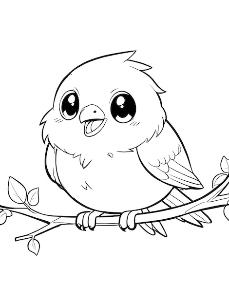 Kids coloring book bird hand drawn kawaii bird coloring page illustration