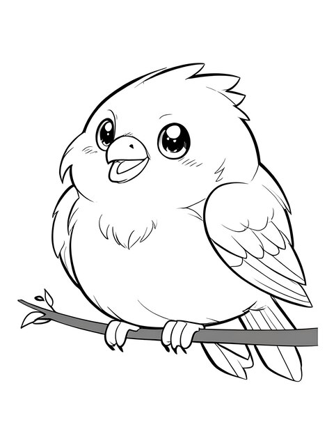 Kids coloring book bird hand drawn kawaii bird coloring page illustration