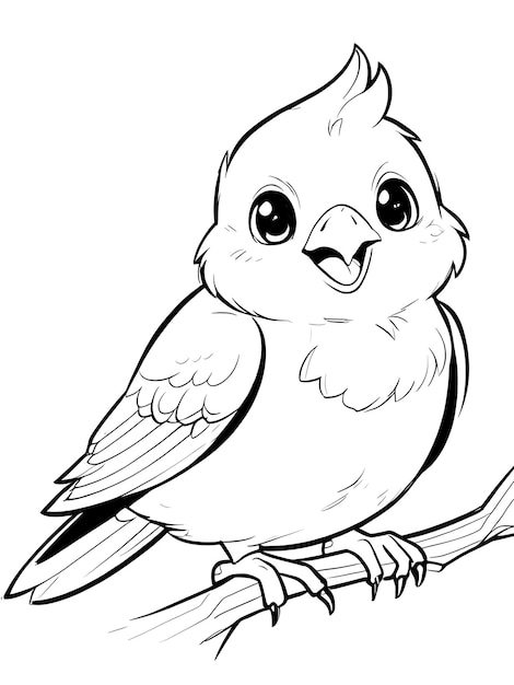 Kids coloring book bird hand drawn kawaii bird coloring page illustration