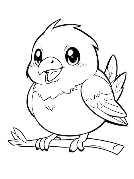 Kids coloring book bird hand drawn kawaii bird coloring page illustration