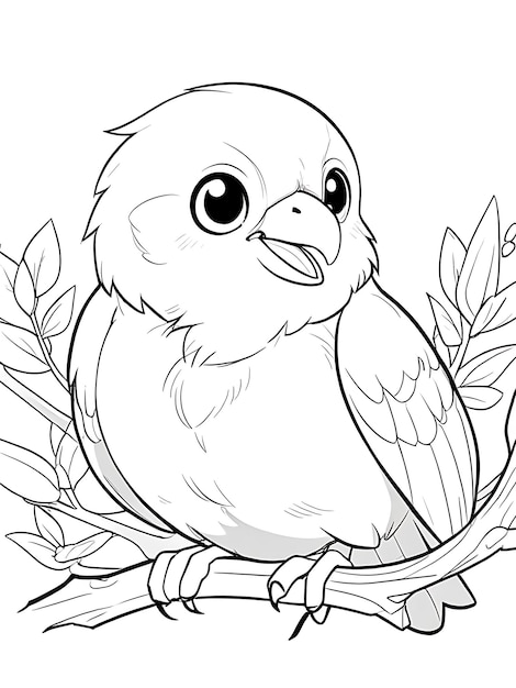 Kids coloring book bird hand drawn kawaii bird coloring page illustration