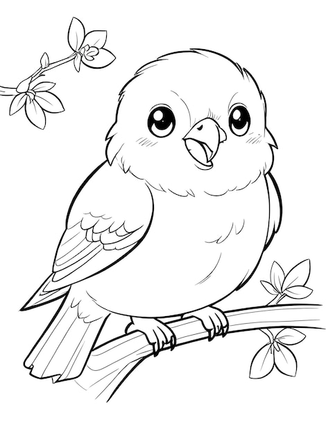 Kids coloring book bird hand drawn kawaii bird coloring page illustration