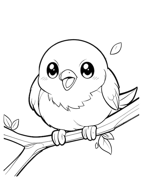 Kids coloring book bird hand drawn kawaii bird coloring page illustration