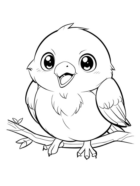 Photo kids coloring book bird hand drawn kawaii bird coloring page illustration