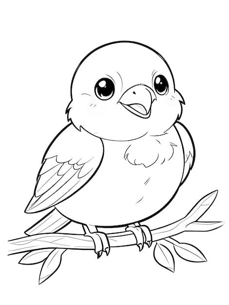 Photo kids coloring book bird hand drawn kawaii bird coloring page illustration