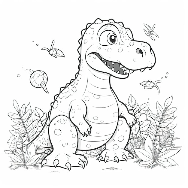 Kids coloring page of a dinosaur that is blank and downloadable for them to complete