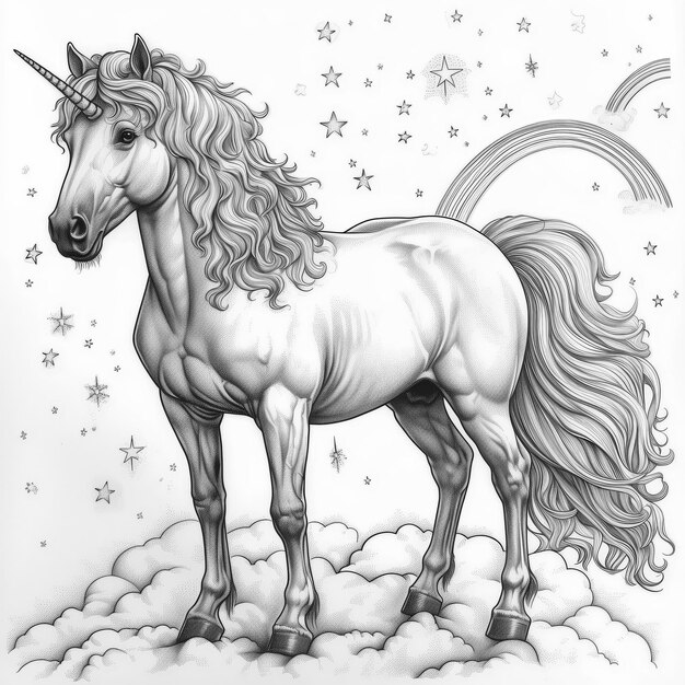 Photo kids coloring page unicorn and rainbow line art