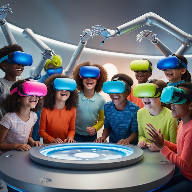 Photo kids dive into virtual worlds exploring science tech with vr headsets