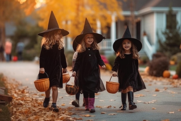 Kids at halloween celebration created with Generative AI technology