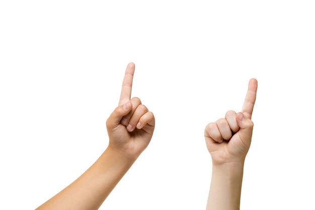 Kids hands gesturing on white background