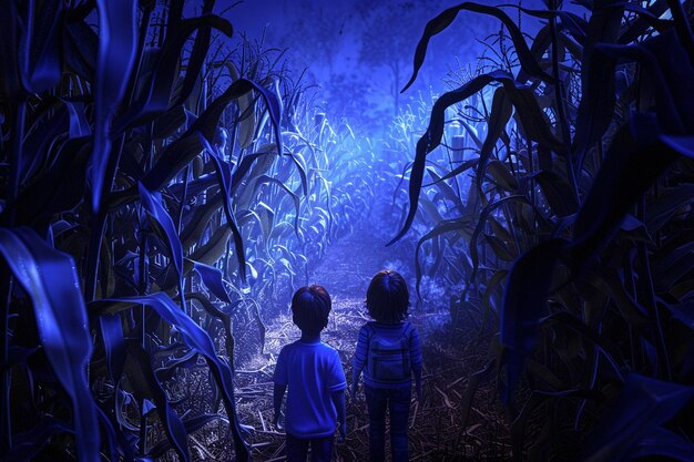 Kids in a haunted corn maze